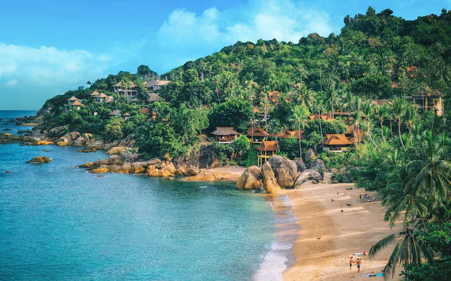 Koh Samui aerial view of jungle beach and turquoise water